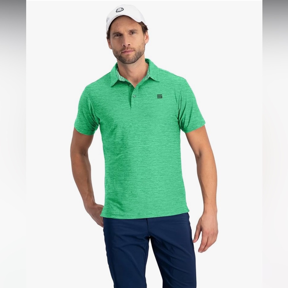 Three Sixty Six Men's Athletic Green Polo Shirt - Picture 2 of 10